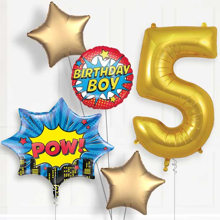 Pow Superhero Birthday Balloon Package Choose Age | 5th Birthday Balloon Package | Party Save Smile