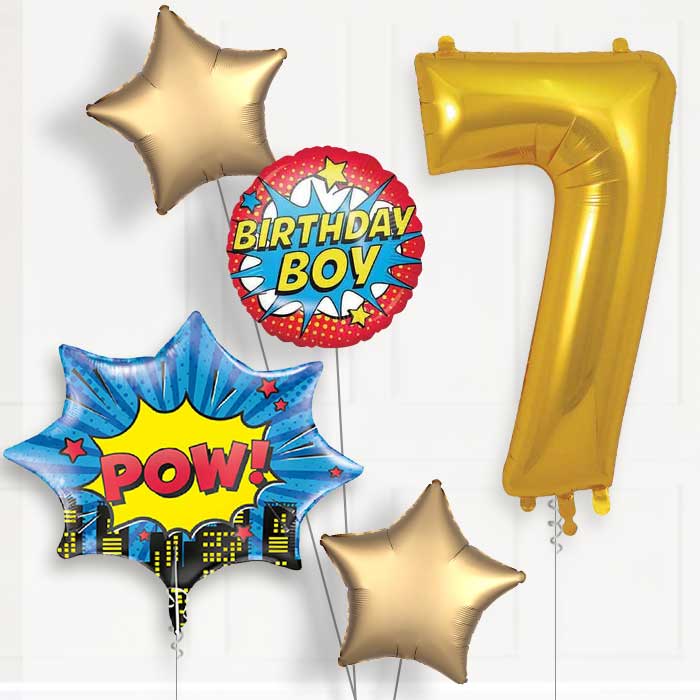 Pow Superhero 7th Birthday Balloon Package | Party Save Smile