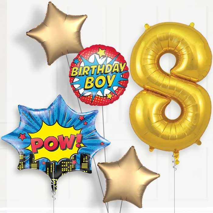 Pow Superhero 8th Birthday Balloon Package | Party Save Smile