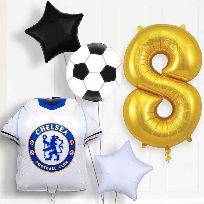 Chelsea Football Shirt Birthday Balloon Package Choose Age - Party Save Smile