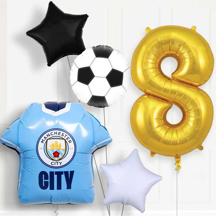 Manchester City Football Shirt 8th Birthday Balloon Package - 8th Birthday Balloon Package | Party Save Smile