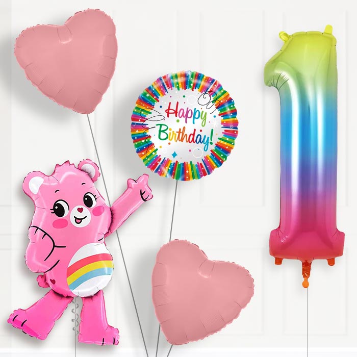 Cheer Bear Care Bear Birthday Balloon Package Choose Age | 1st Birthday Balloon Package | Party Save Smile