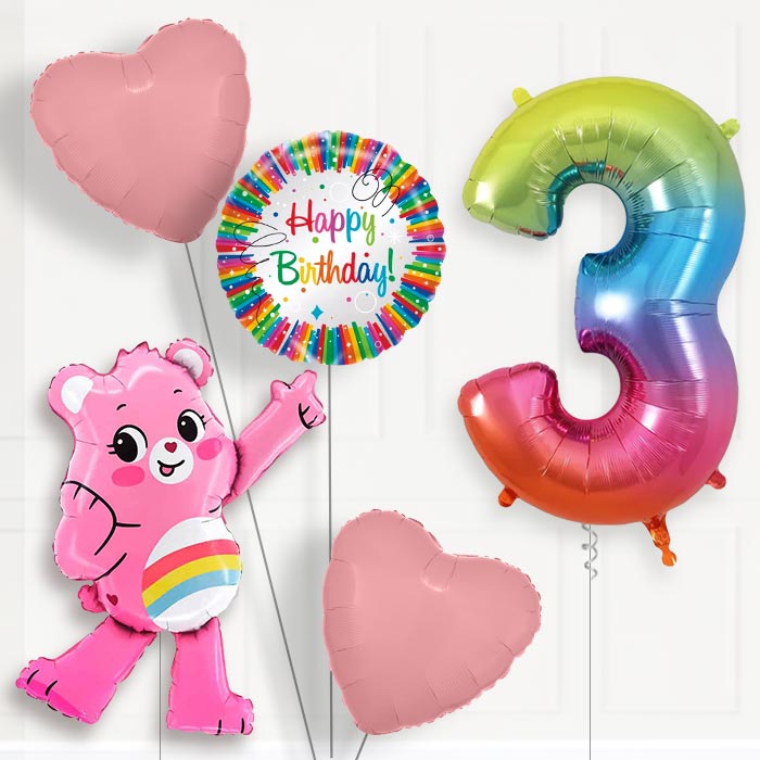 Cheer Bear Care Bear 3rd Birthday Balloon Package | Party Save Smile
