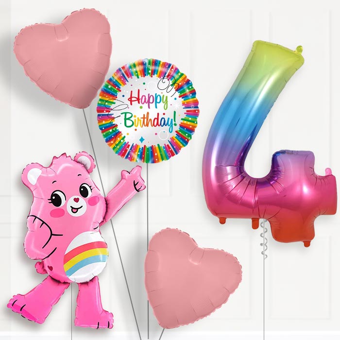 Cheer Bear Care Bear 4th Birthday Balloon Package | Party Save Smile