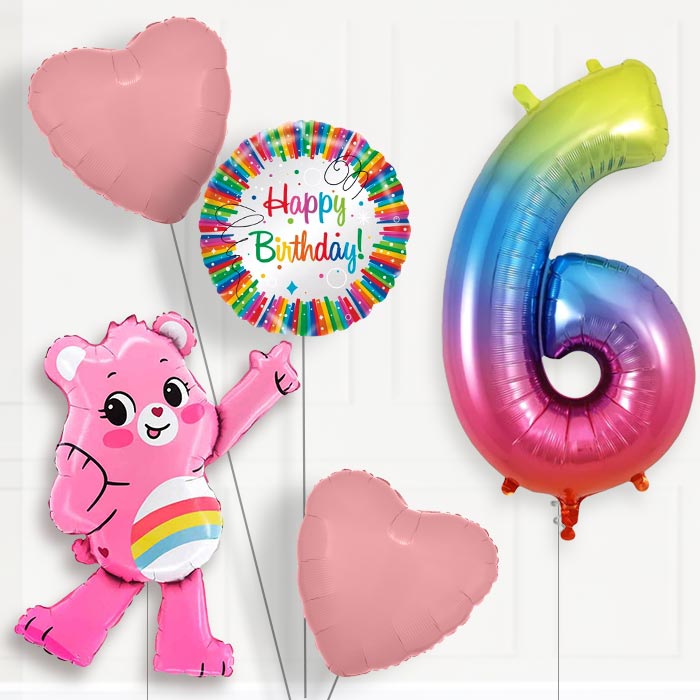 Cheer Bear Care Bear Birthday Balloon Package Choose Age | 6th Birthday Balloon Package | Party Save Smile