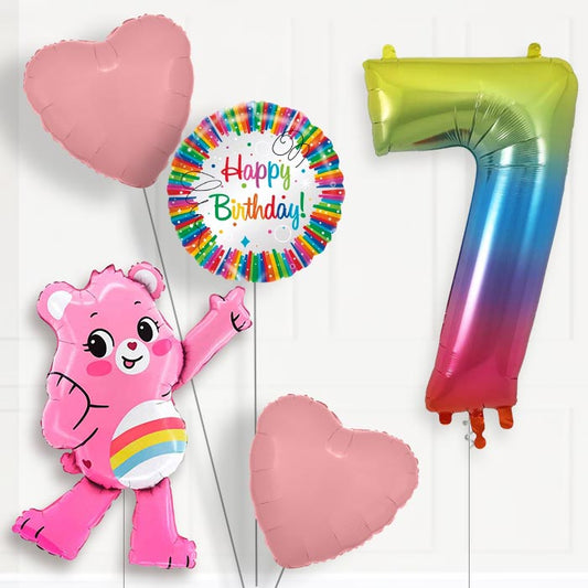 Cheer Bear Care Bear 7th Birthday Balloon Package | Party Save Smile