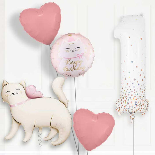White Kitty 1st Birthday Balloon Package | Party Save Smile