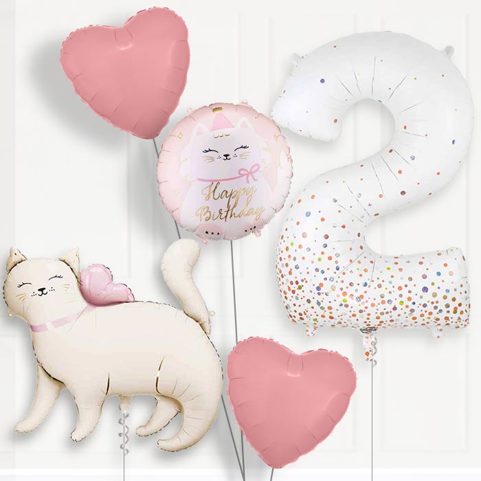 White Kitty 2nd Birthday Balloon Package | Party Save Smile