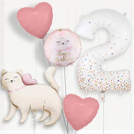 White Kitty 2nd Birthday Balloon Package | Party Save Smile