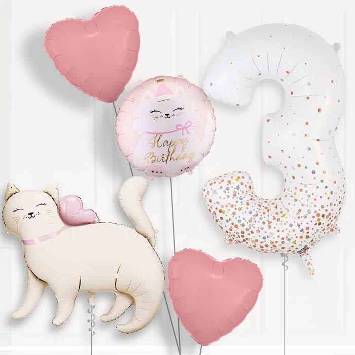 White Kitty 3rd Birthday Balloon Package | Party Save Smile