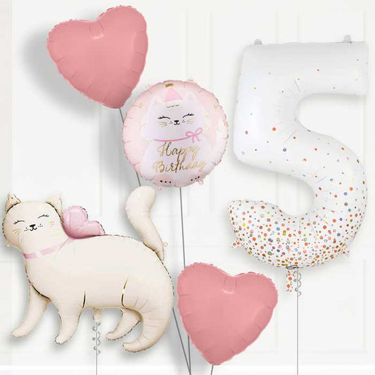 White Kitty 5th Birthday Balloon Package | Party Save Smile