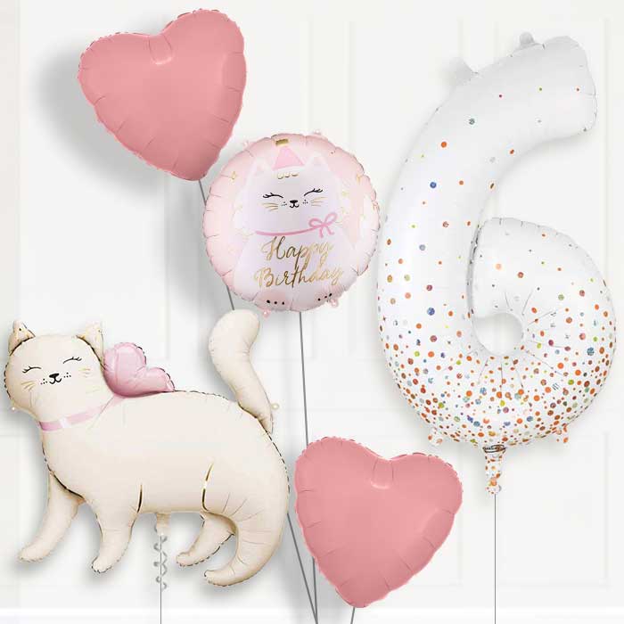 White Kitty 6th Birthday Balloon Package | Party Save Smile