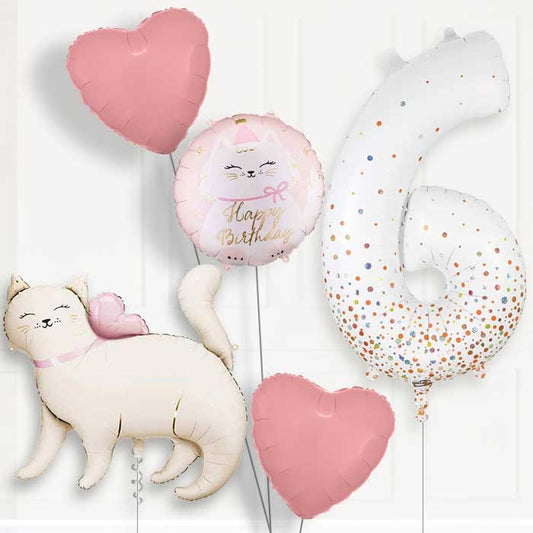 White Kitty 6th Birthday Balloon Package | Party Save Smile