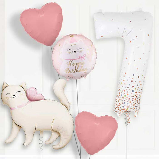 White Kitty 7th Birthday Balloon Package | Party Save Smile