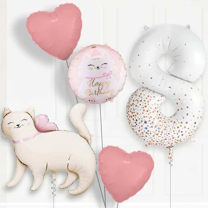 White Kitty Birthday Balloon Package Choose Age-8th Birthday Balloon Package | Party Save Smile