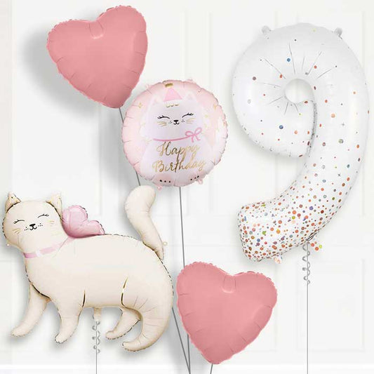 White Kitty 9th Birthday Balloon Package | Party Save Smile