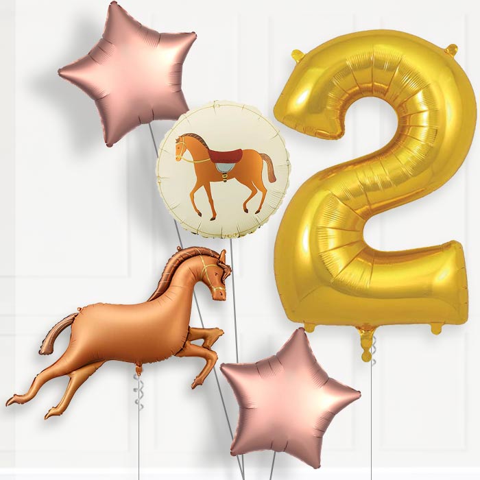 Bronze Brown Horse 2nd Birthday Balloon Package | Party Save Smile