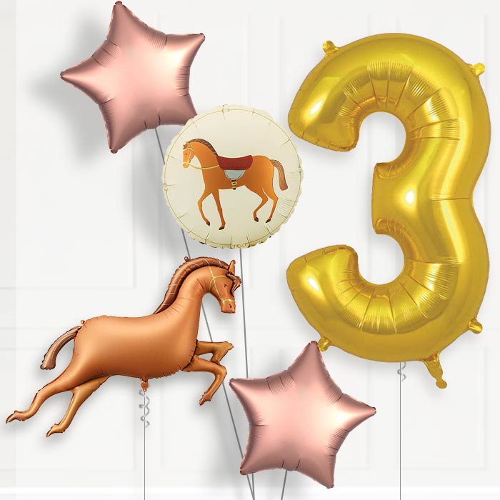 Bronze Brown Horse Birthday Balloon Package Choose Age-3rd Birthday Balloon Package | Party Save Smile