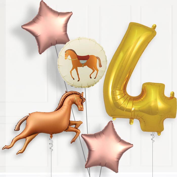 Bronze Brown Horse Birthday Balloon Package Choose Age-4th Birthday Balloon Package | Party Save Smile