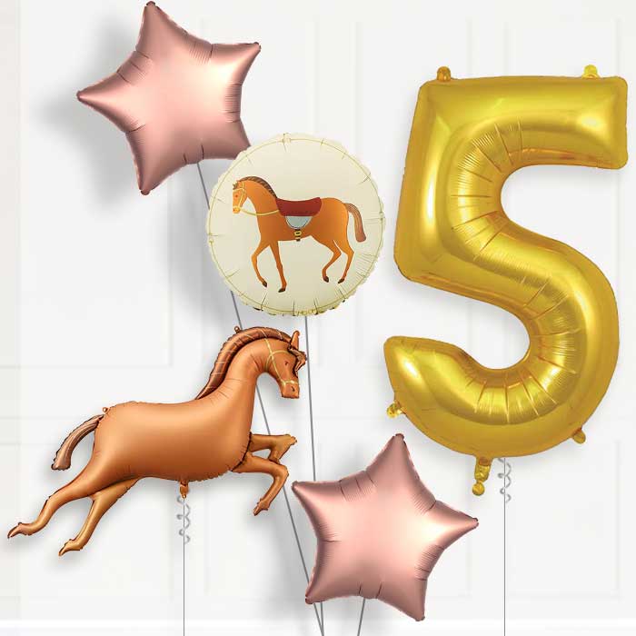 Bronze Brown Horse Birthday Balloon Package Choose Age-5th Birthday Balloon Package | Party Save Smile