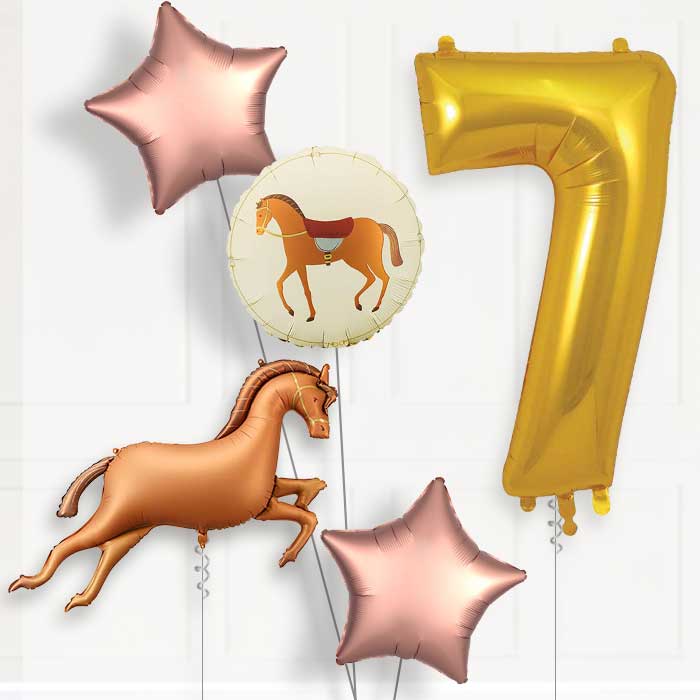 Bronze Brown Horse 7th Birthday Balloon Package | Party Save Smile
