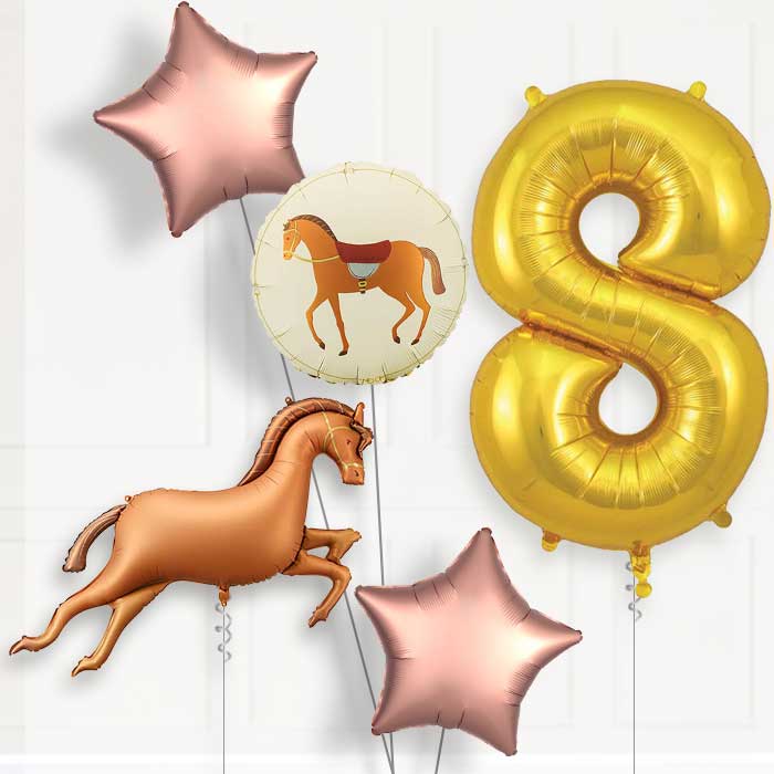 Bronze Brown Horse Birthday Balloon Package Choose Age-8th Birthday Balloon Package | Party Save Smile