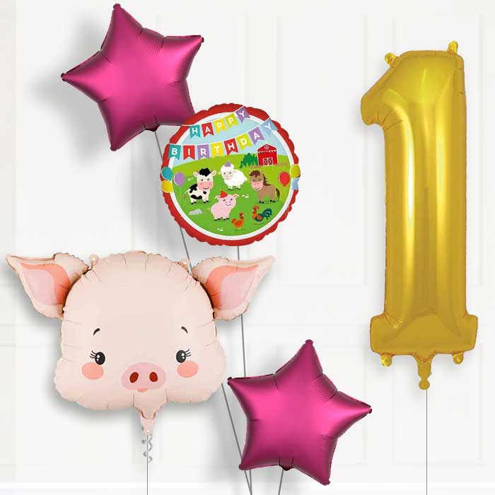 Pink Pig Head 1st Birthday Balloon Package | Party Save Smile