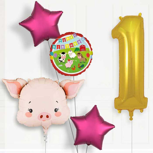 Pink Pig Head 1st Birthday Balloon Package | Party Save Smile