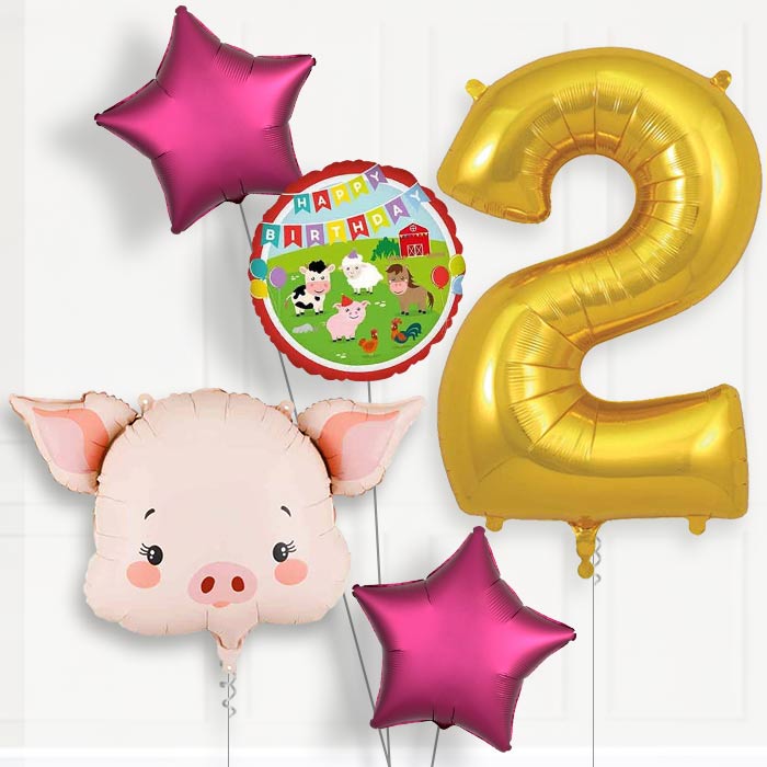 Pink Pig Head Birthday Balloon Package Choose Age-2nd Birthday Balloon Package | Party Save Smile
