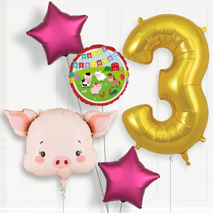 Pink Pig Head Birthday Balloon Package Choose Age-3rd Birthday Balloon Package | Party Save Smile