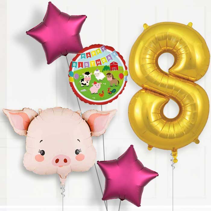 Pink Pig Head 8th Birthday Balloon Package | Party Save Smile