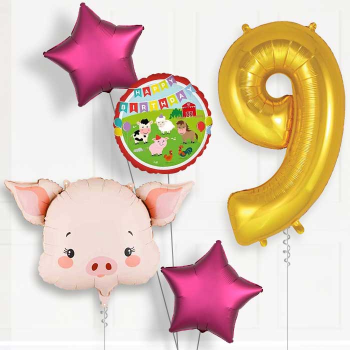 Pink Pig Head Birthday Balloon Package Choose Age-9th Birthday Balloon Package | Party Save Smile