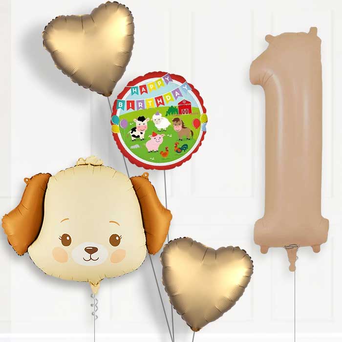Cream Dog Birthday Balloon Package Choose Age-1st Birthday Balloon Package | Party Save Smile