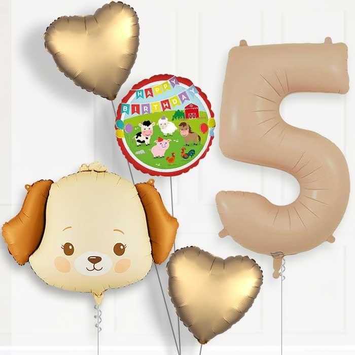 Cream Dog Birthday Balloon Package Choose Age-5th Birthday Balloon Package | Party Save Smile