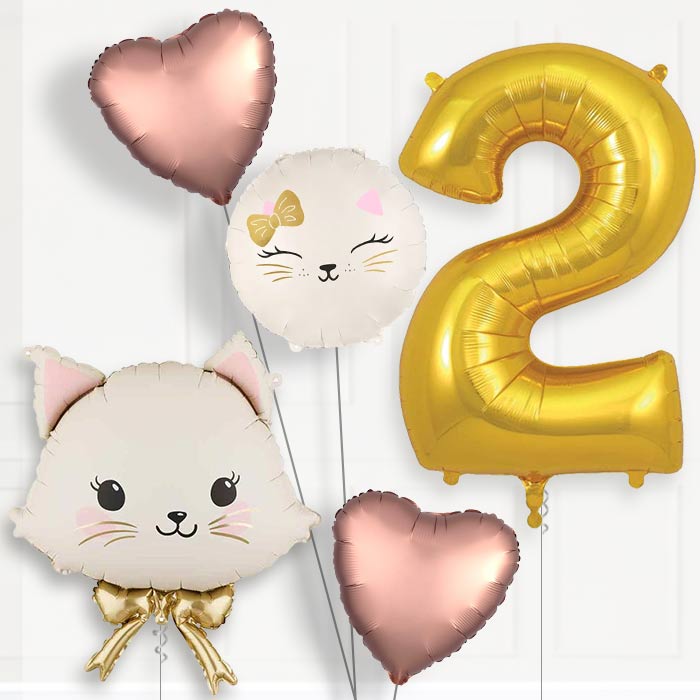 White Cat with Bow Birthday Balloon Package Choose Age-2nd Birthday Balloon Package | Party Save Smile