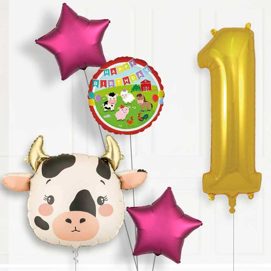 Cow 1st Birthday Helium Balloon Package - 1st Birthday Balloon Package | Party Save Smile