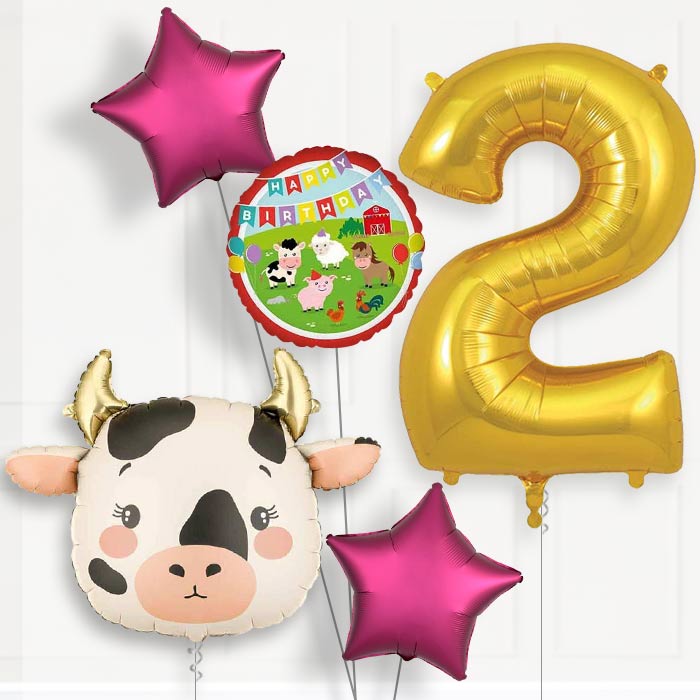 Cow 2nd Birthday Helium Balloon Package - 2nd Birthday Balloon Package | Party Save Smile