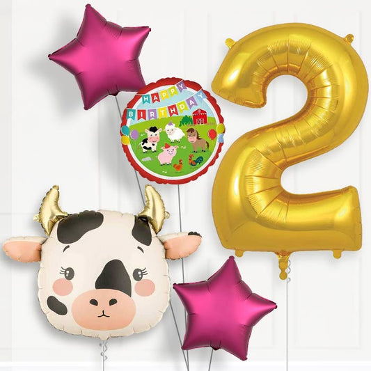 Cow 2nd Birthday Helium Balloon Package - 2nd Birthday Balloon Package | Party Save Smile