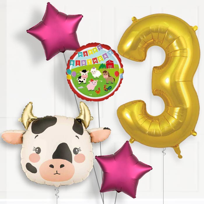 Cow 3rd Birthday Helium Balloon Package - 3rd Birthday Balloon Package | Party Save Smile