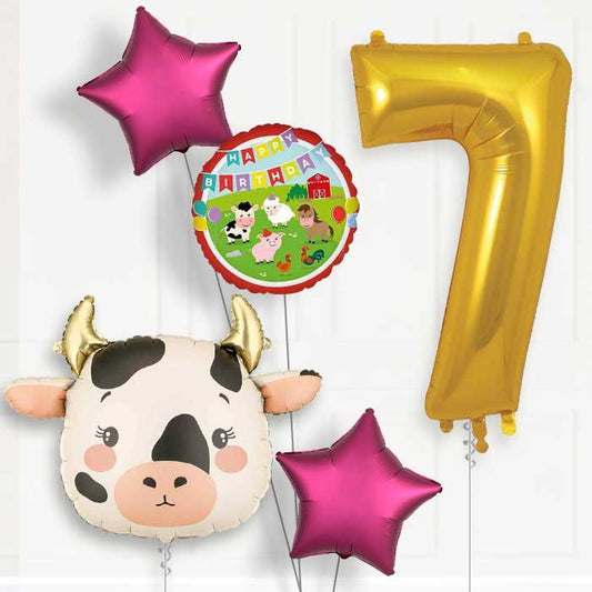 Cow 7th Birthday Helium Balloon Package - 7th Birthday Balloon Package | Party Save Smile