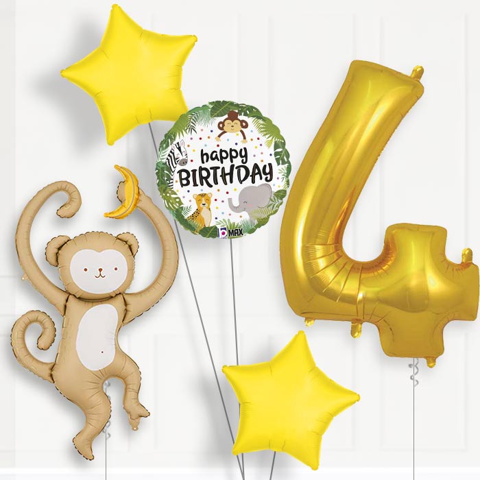 Monkey Birthday Balloon Package Choose Age-4th Birthday Balloon Package | Party Save Smile
