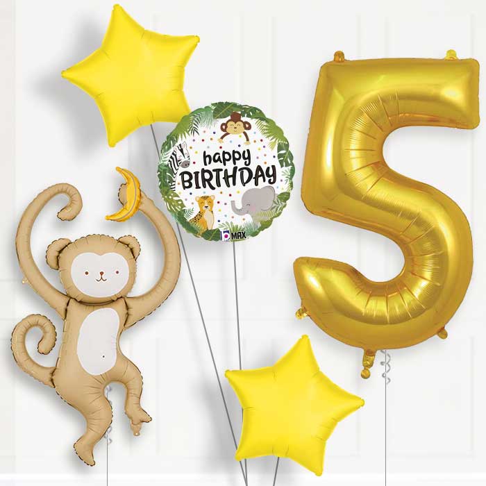 Monkey Birthday Balloon Package Choose Age-5th Birthday Balloon Package | Party Save Smile