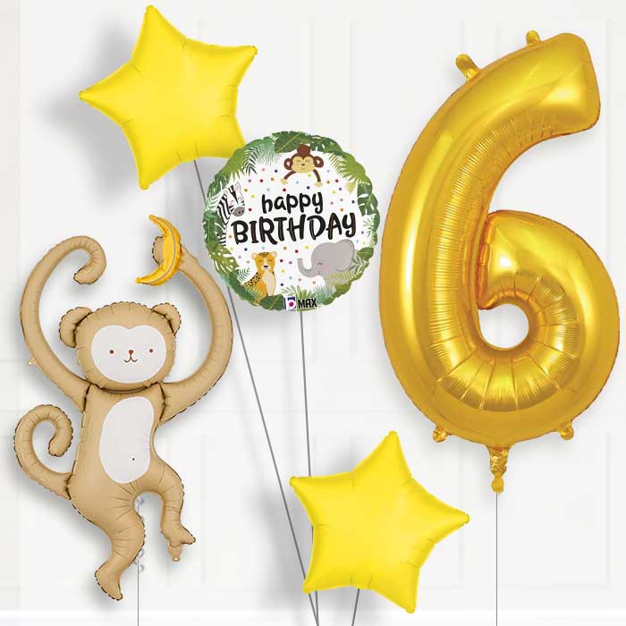 Monkey Birthday Balloon Package Choose Age-6th Birthday Balloon Package | Party Save Smile