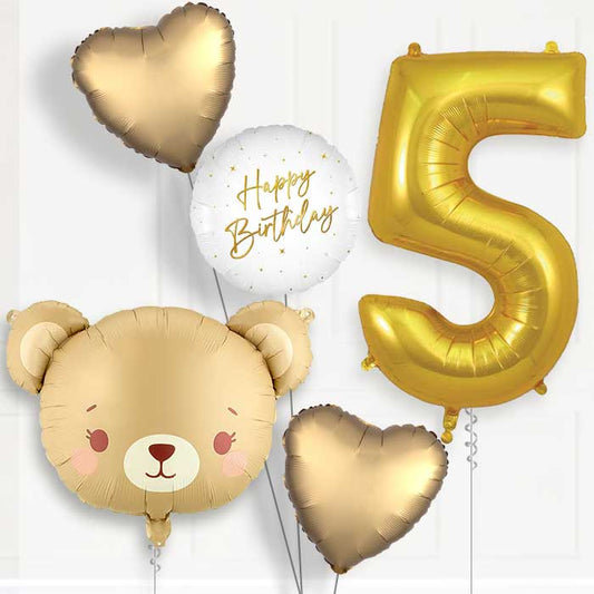 Teddy Bear 5th Birthday Helium Balloon Package - 5th Birthday Balloon Package | Party Save Smile
