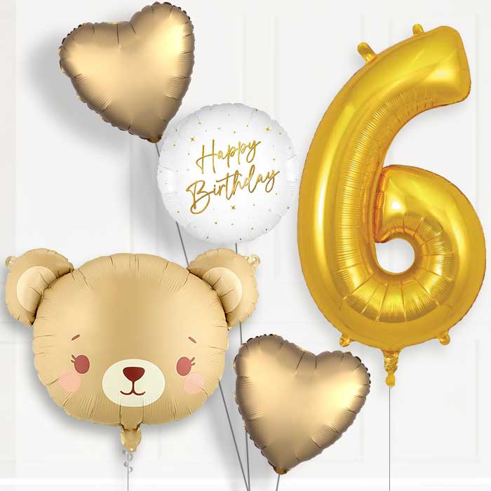Teddy Bear 6th Birthday Helium Balloon Package - 6th Birthday Balloon Package | Party Save Smile