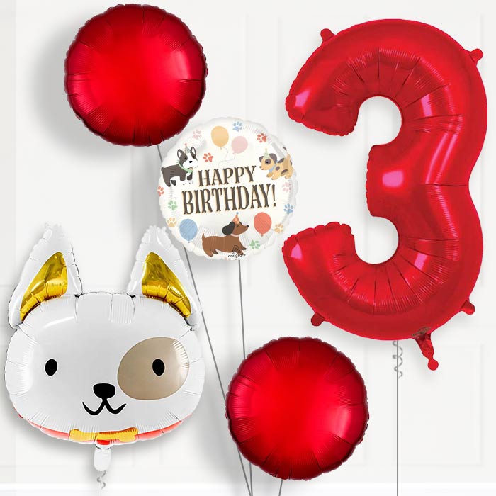 Dog with Bow Tie Birthday Balloon Package Choose Age-3rd Birthday Balloon Package | Party Save Smile