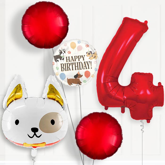 Dog with Bow Tie Birthday Balloon Package Choose Age-4th Birthday Balloon Package | Party Save Smile