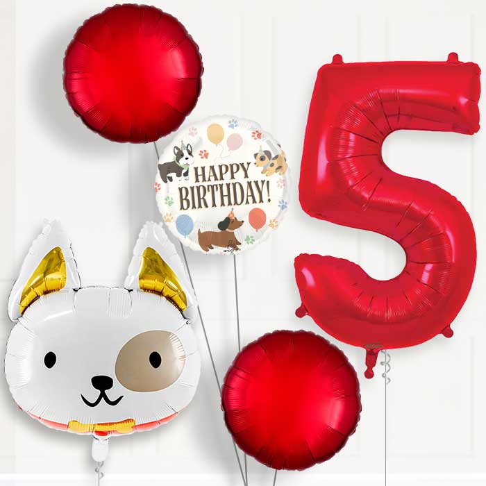 Dog with Bow Tie Birthday Balloon Package Choose Age-5th Birthday Balloon Package | Party Save Smile