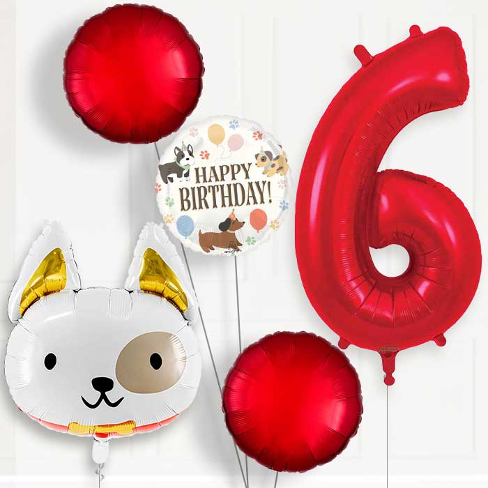 Dog with Bow Tie 6th Birthday Balloon Package | Party Save Smile