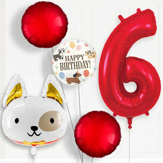 Dog with Bow Tie 6th Birthday Balloon Package | Party Save Smile